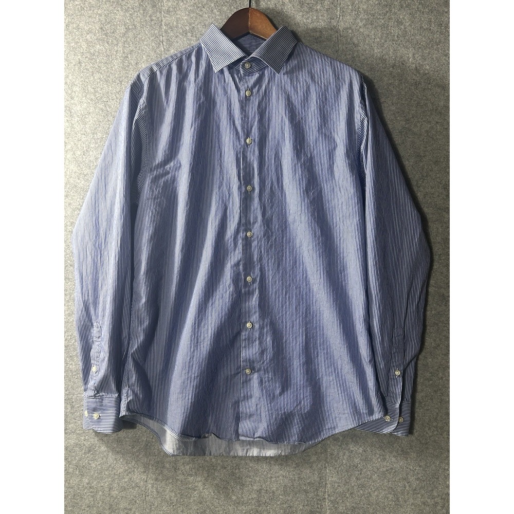 Armani Collezioni Slim Fit Blue White Pinstripe Dress Shirt Men's 42 16.5 R READ